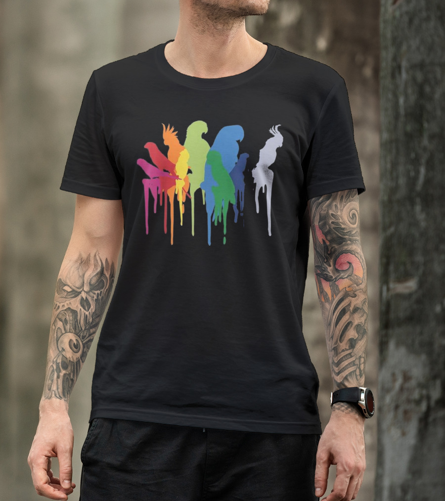 Macaw Cockatiel African Grey Parrot Bird Rainbow Drip T-Shirt