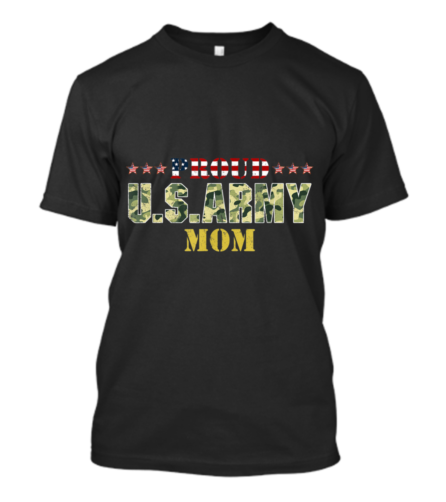 Proud U.S. Army Mom Vintage Camo American Flag Stars T-Shirt
