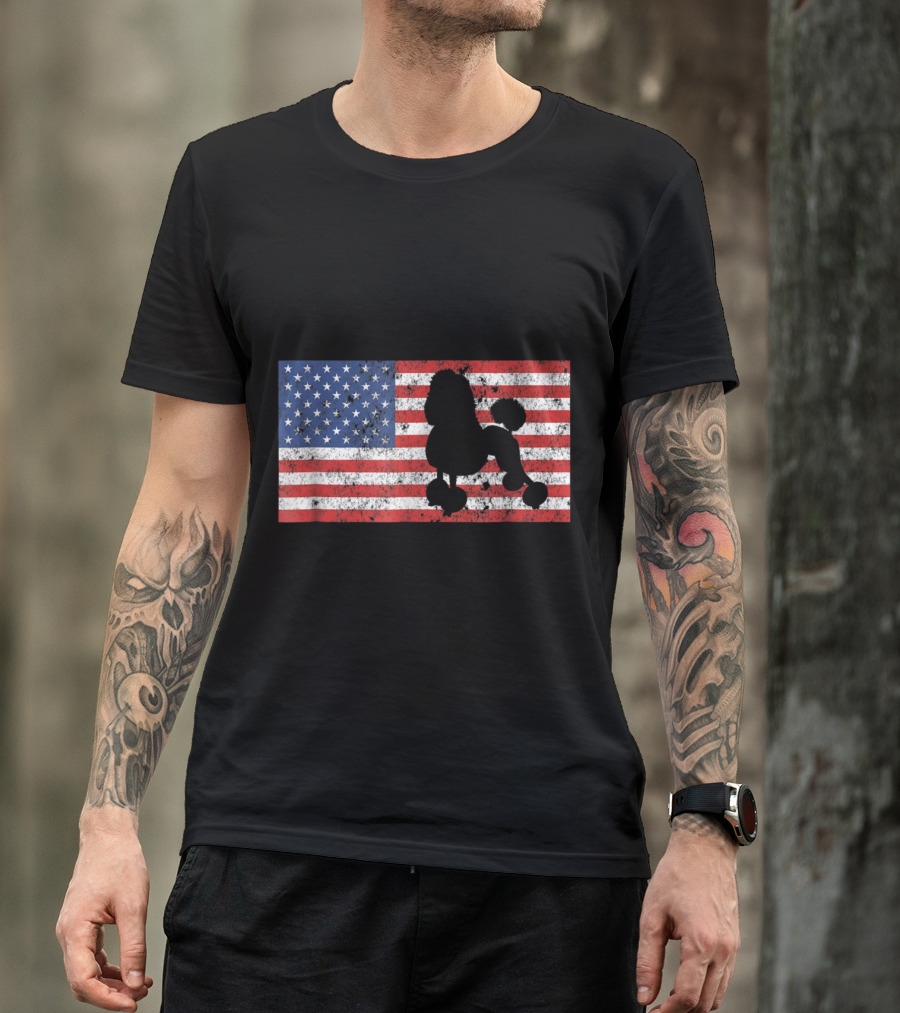 Poodle Silhouette With American Flag For 4th Of July T-Shirt