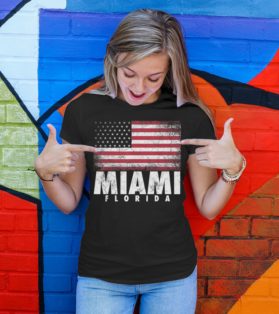 USA Flag Miami Florida 4th Of July T-Shirt