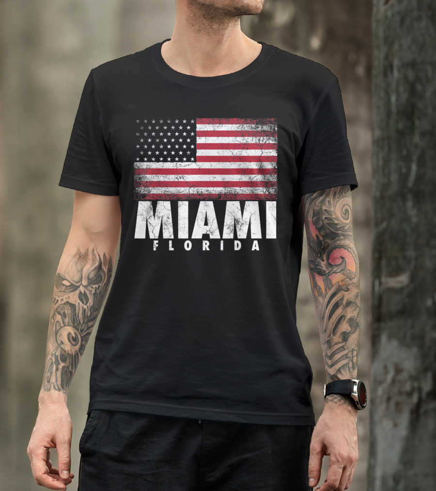 USA Flag Miami Florida 4th Of July T-Shirt