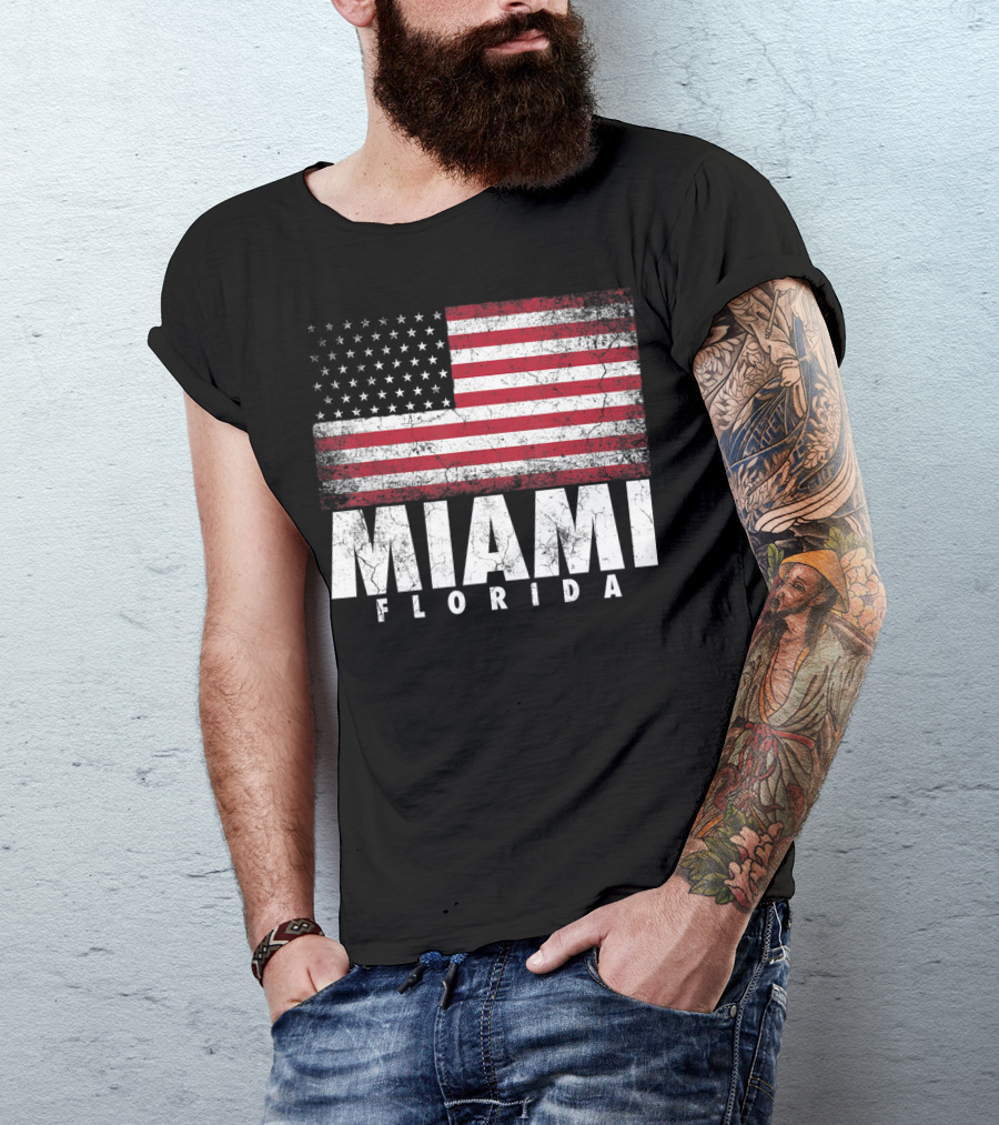 USA Flag Miami Florida 4th Of July T-Shirt