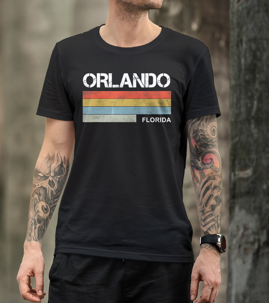 Orlando Florida Vintage 80's Retro Sunset Stripe T-Shirt