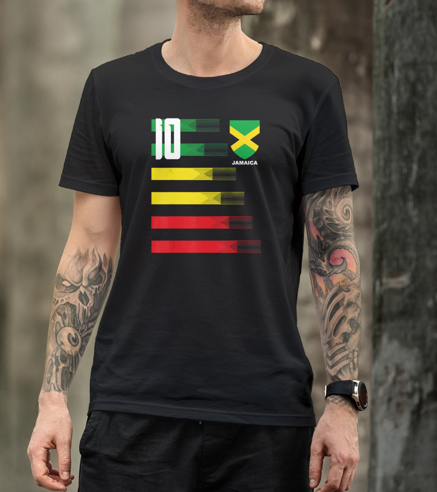 Jamaica Football Soccer Jersey Number 10 Reggae Colors Flag Emblem T-Shirt