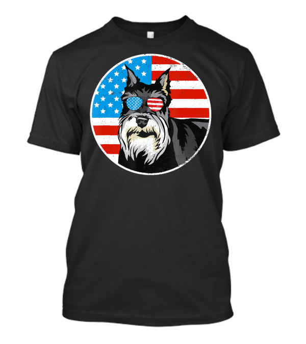 Schnauzer Dog Wearing American Flag Sunglasses 4th Of July T-Shirt