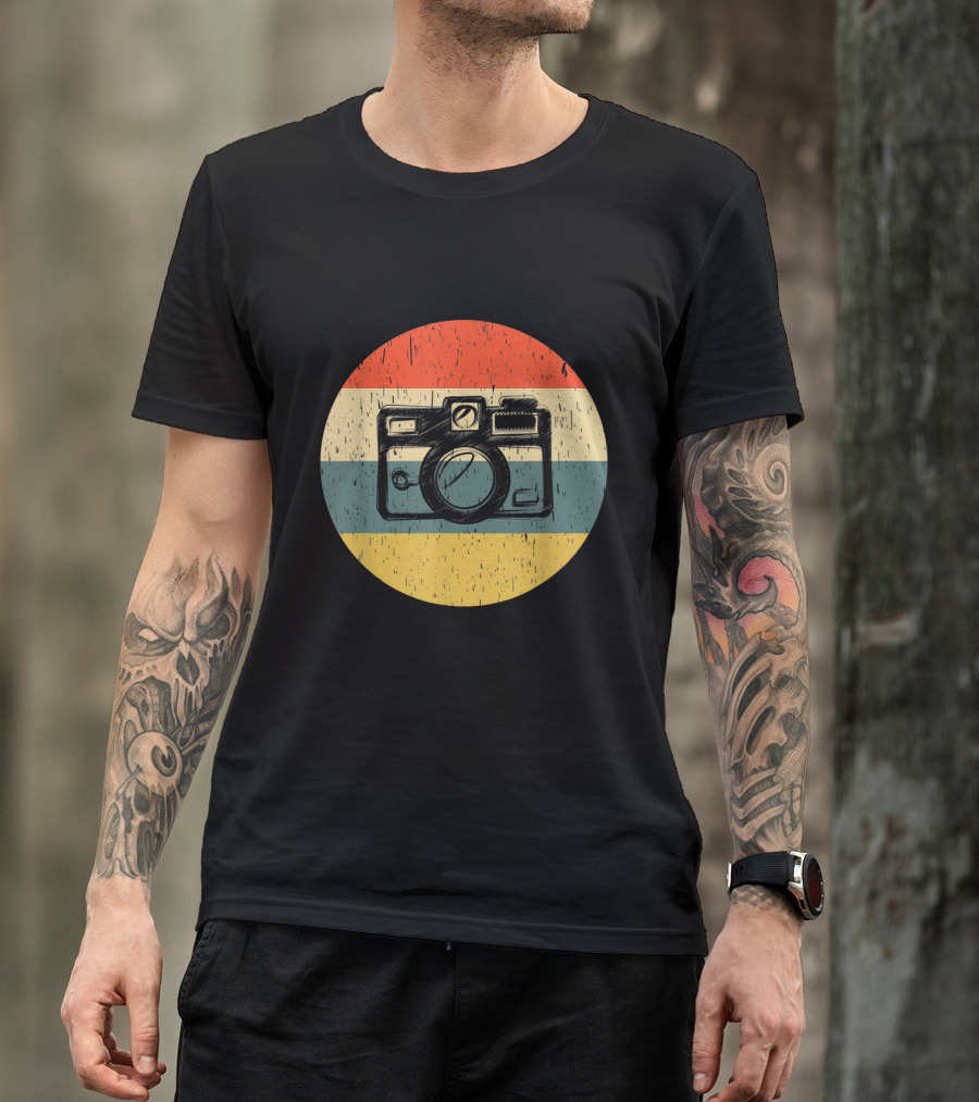 Vintage Camera Retro Striped Circle T-Shirt