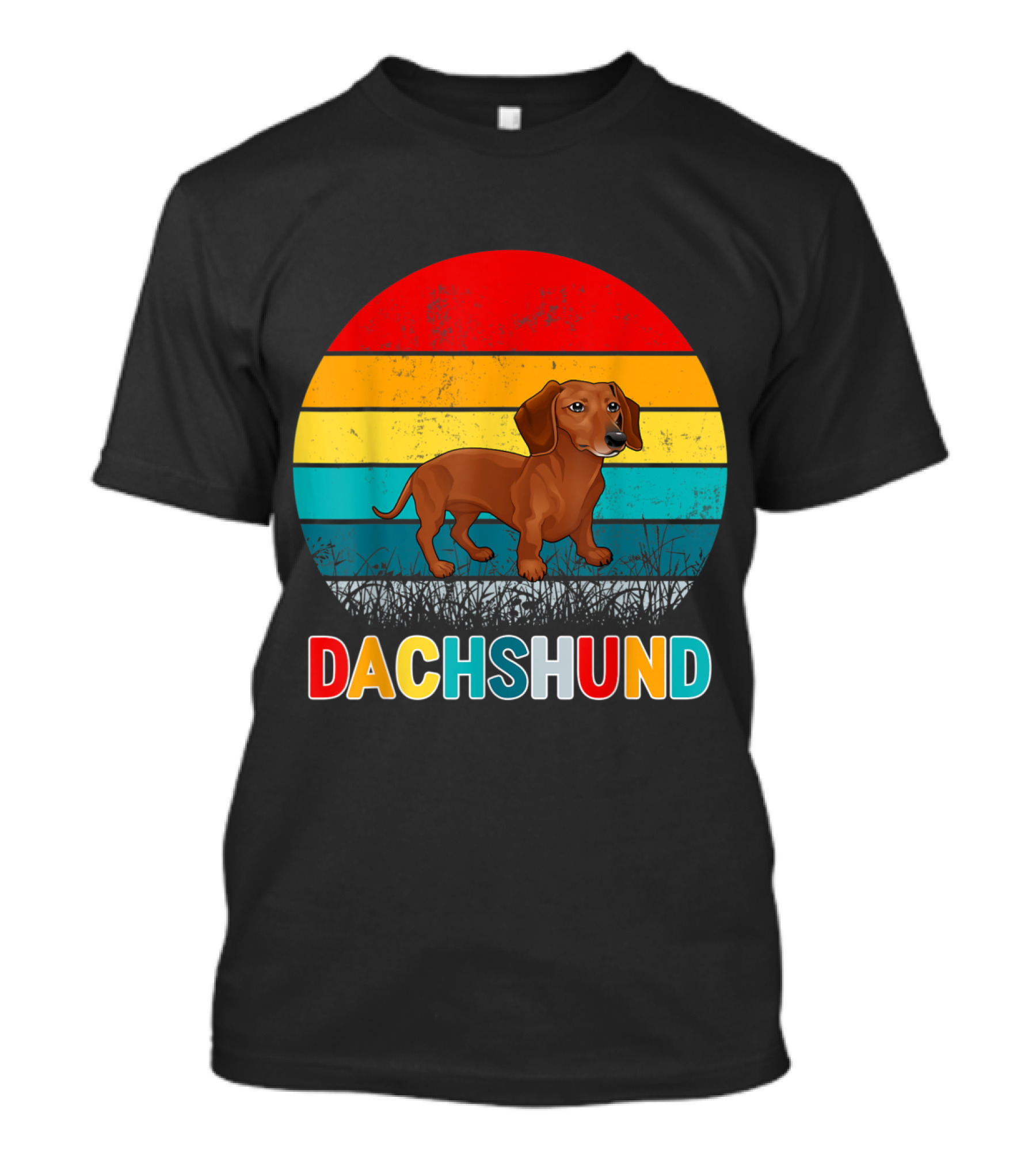 Vintage Dachshund Retro Sunset Stripes T-Shirt