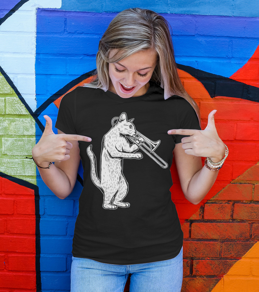 Jazz Cat Playing Trombone Coo Music Feline T-Shirt