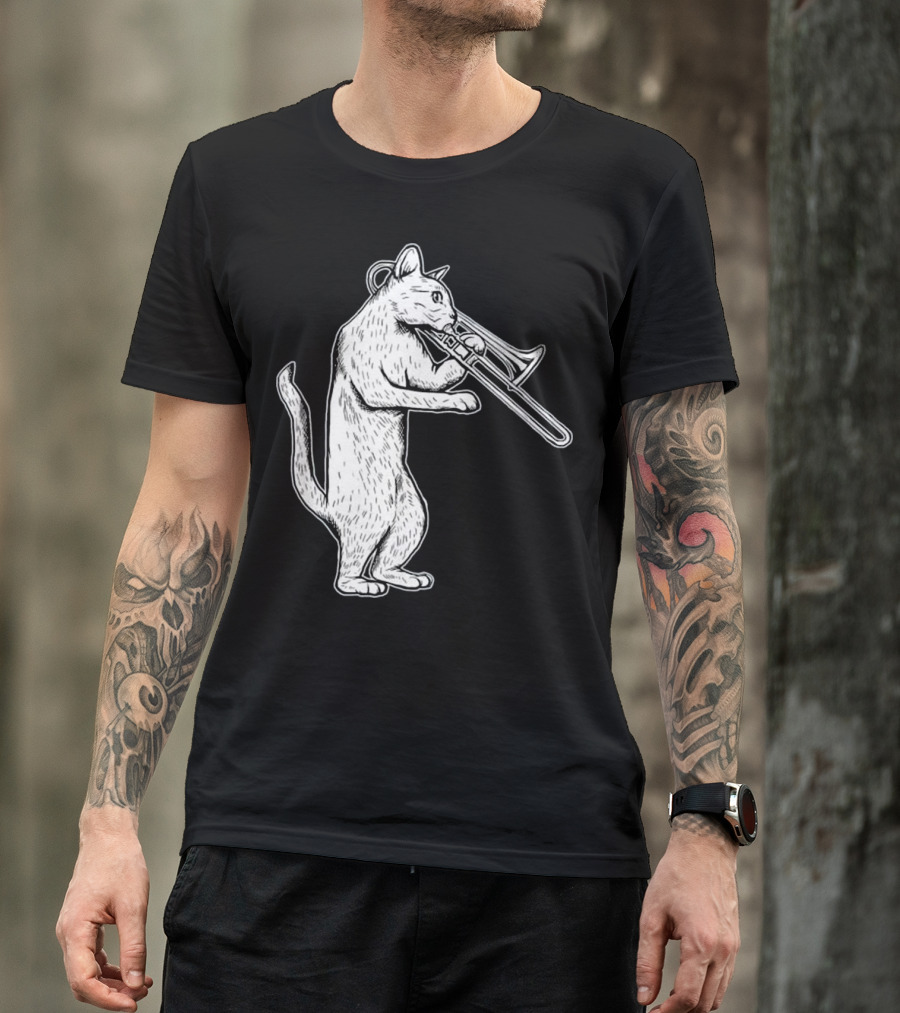 Jazz Cat Playing Trombone Coo Music Feline T-Shirt