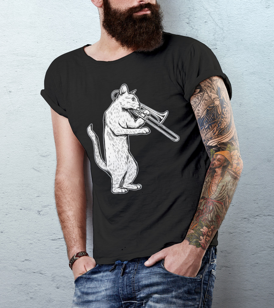 Jazz Cat Playing Trombone Coo Music Feline T-Shirt