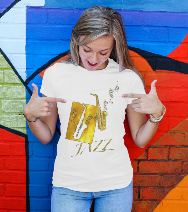Jazz Saxophone Gold Notes And Text T-Shirt