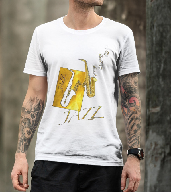 Jazz Saxophone Gold Notes And Text T-Shirt