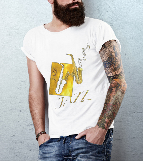 Jazz Saxophone Gold Notes And Text T-Shirt