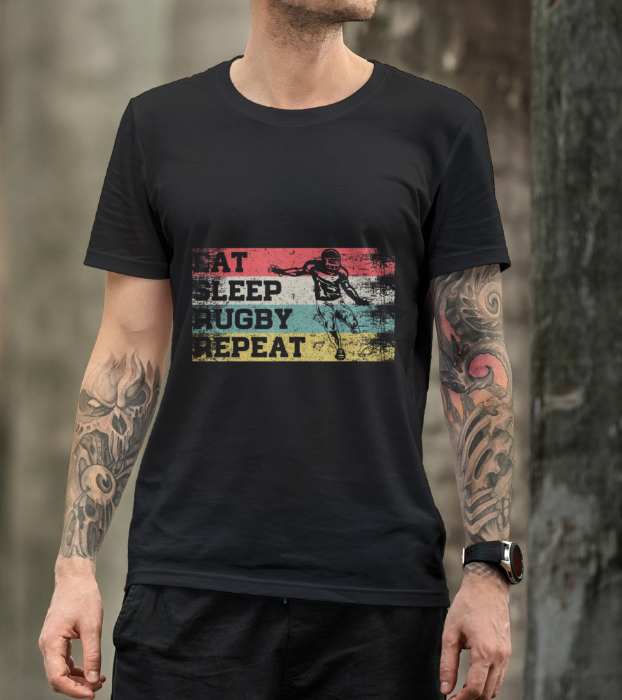 Eat Sleep Rugby Repeat Vintage Rugby Player Iconic Colors T-Shirt