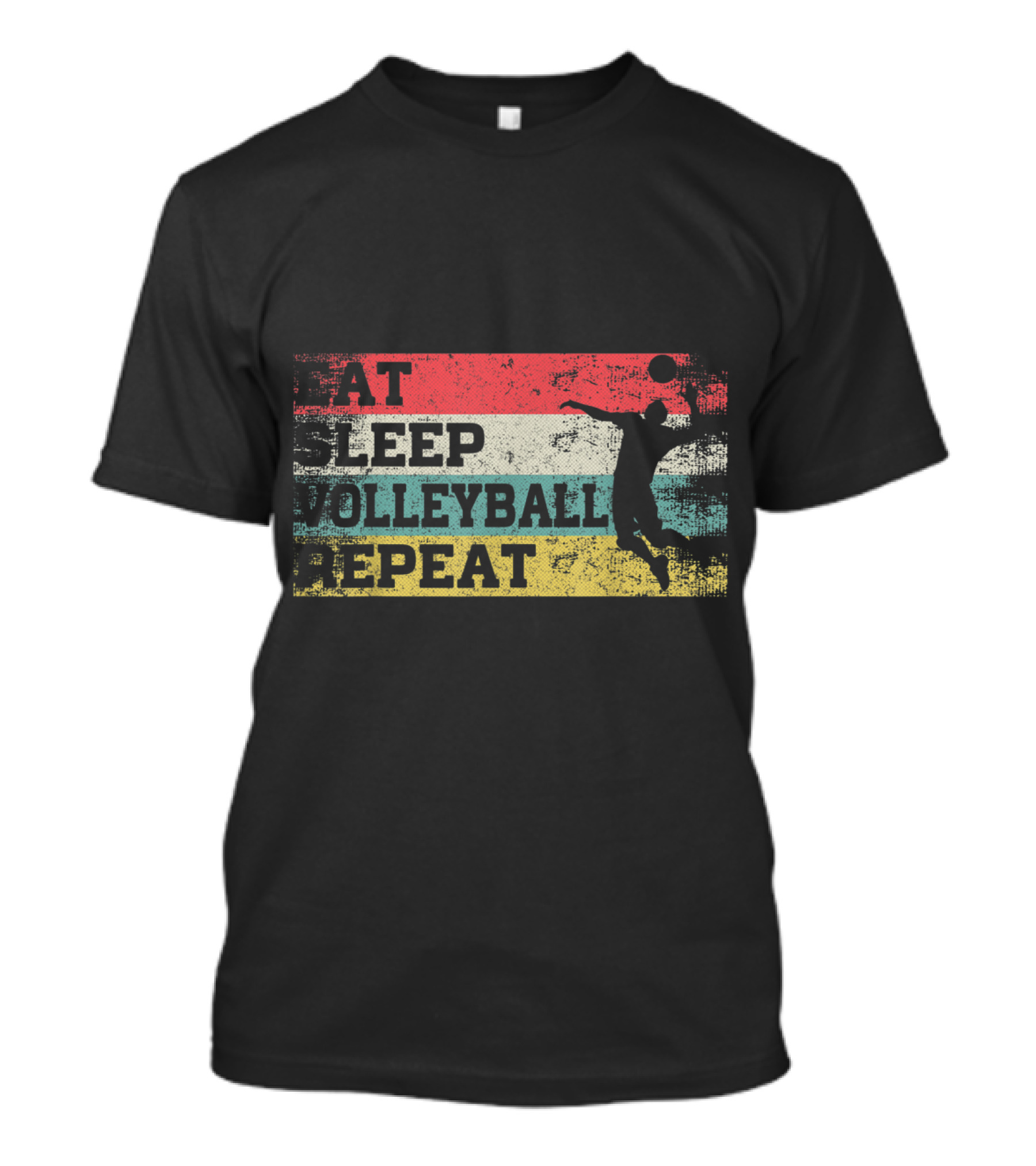 Eat Sleep Volleyball Repeat Vintage Silhouette Color Stripes T-Shirt