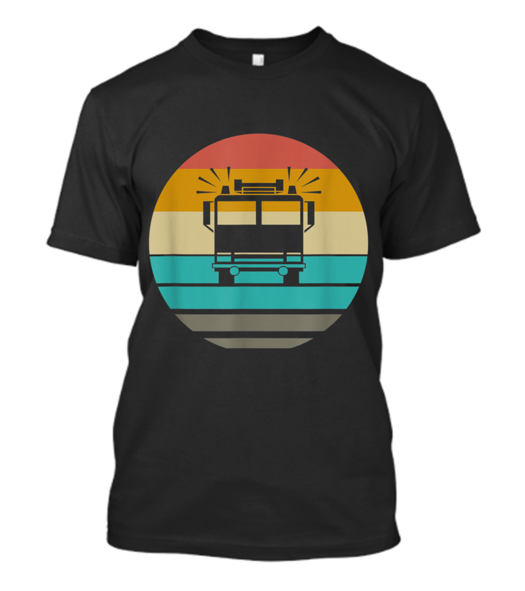 Vintage Firetruck Rainbow Stripes Retro Firefighter T-Shirt