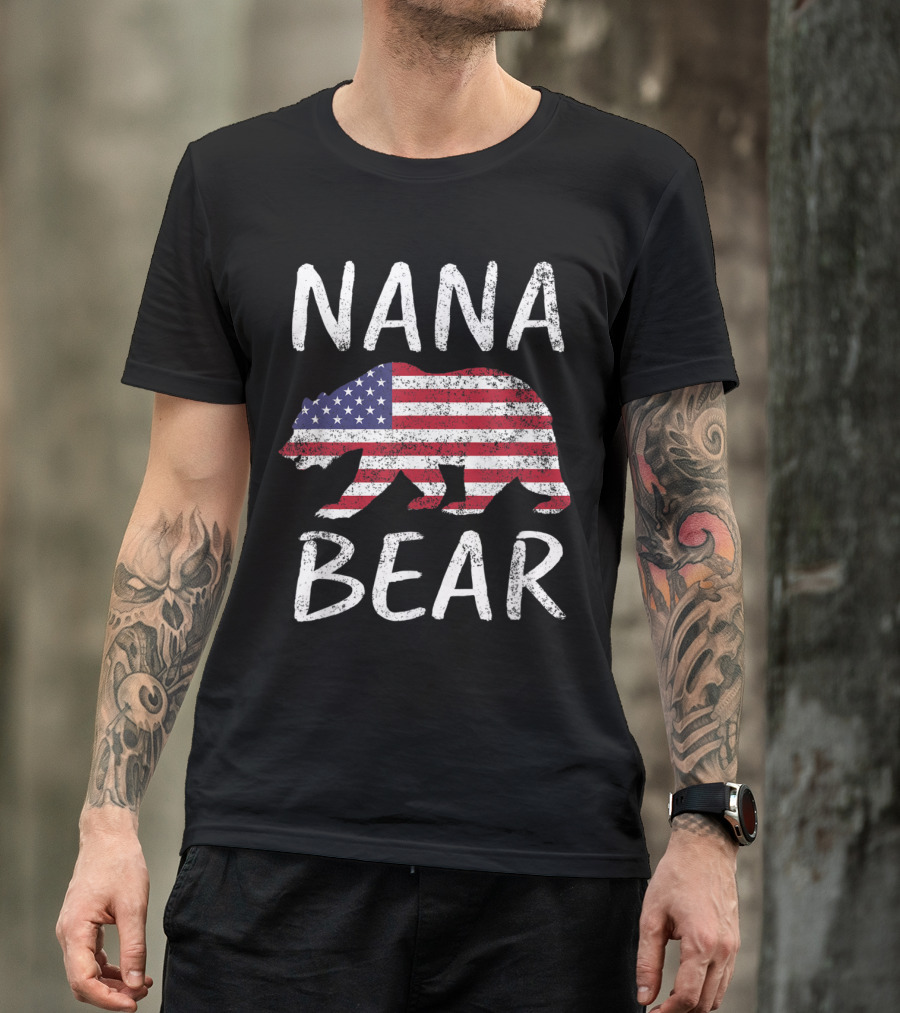 Nana Bear American Flag Print T-Shirt