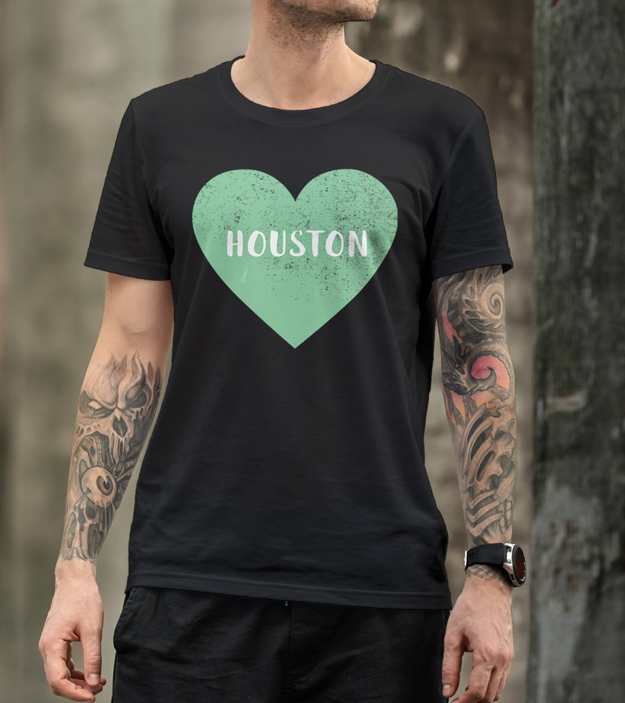 I Heart Houston Green City Souvenirs Vintage-Style Textured Heart T-Shirt