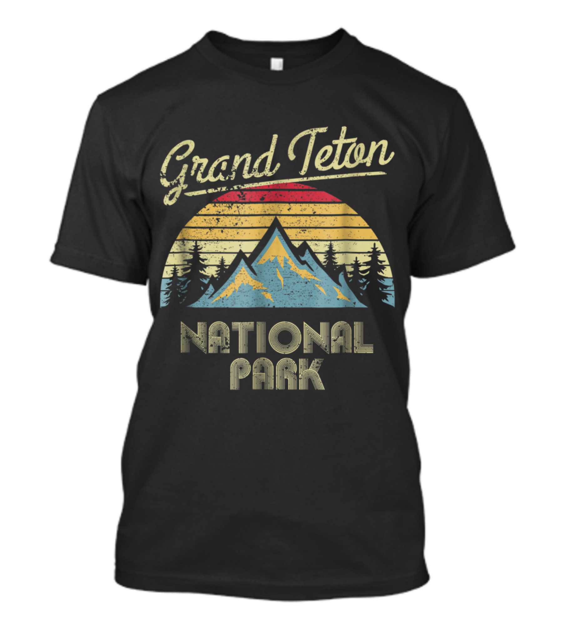 Grand Teton National Park Vintage Retro Sunset Mountain Scene T-Shirt