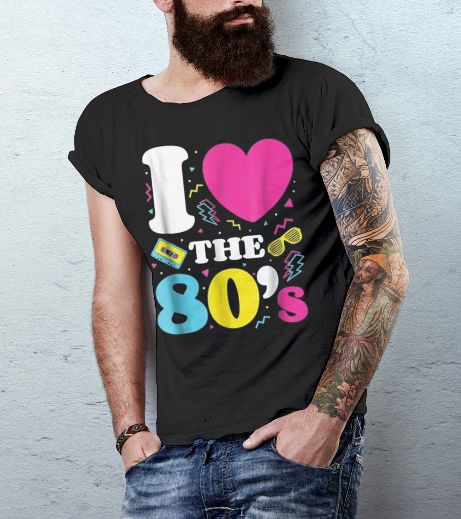 I Heart The 80's Cassette Sunglasses Retro Lightning T-Shirt