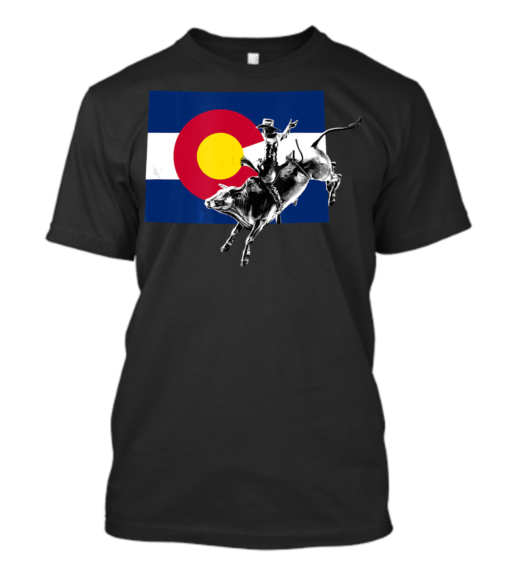 Colorado Rodeo Bull Rider On State Flag T-Shirt