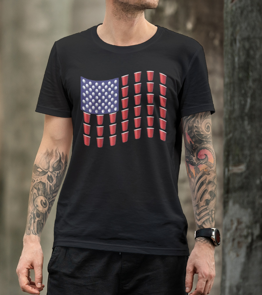 American Flag Beer Pong Red Solo Cups T-Shirt