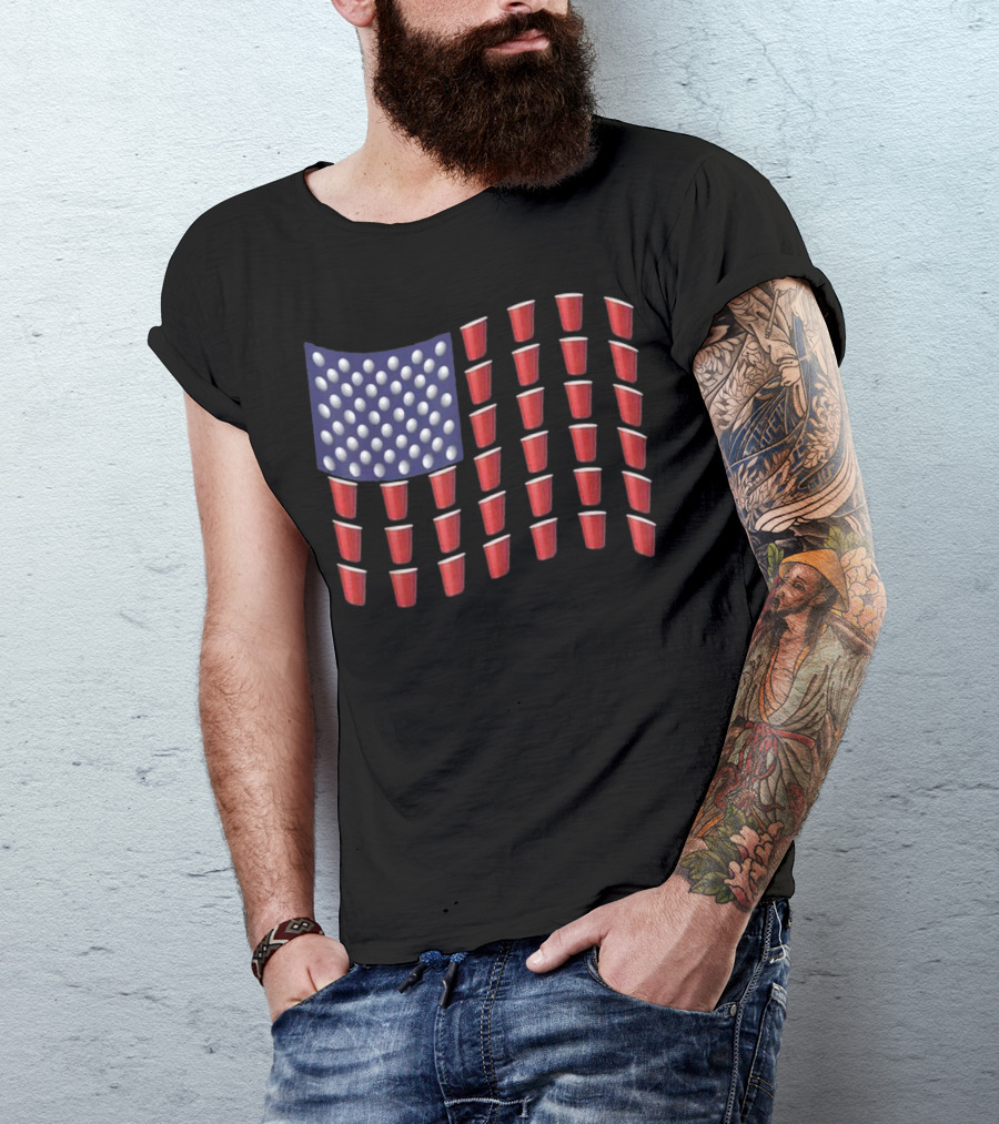American Flag Beer Pong Red Solo Cups T-Shirt