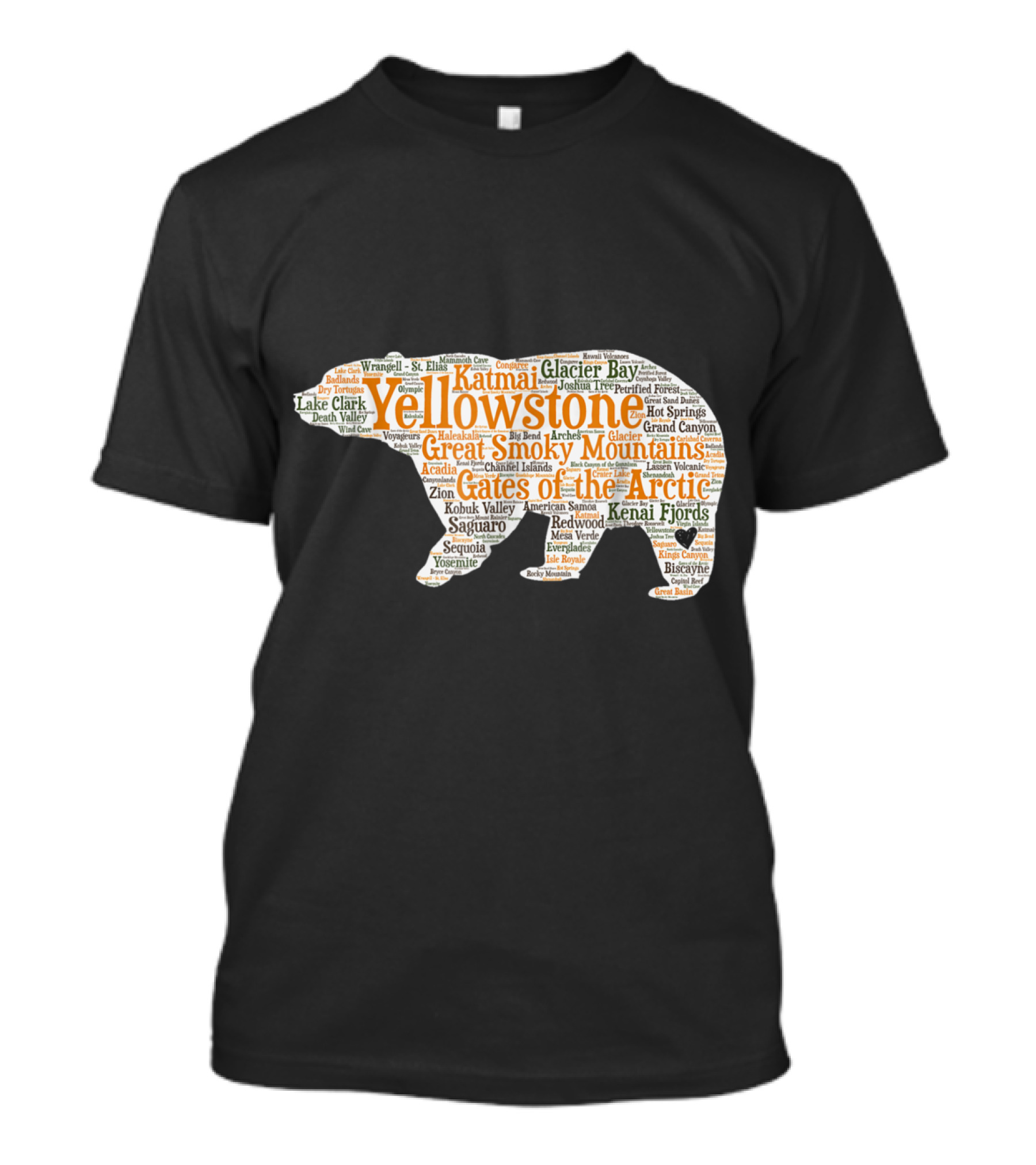 National Parks All 59 Natio Yellowstone Great Smoky Mountains Glacier Bay Gates Of The Arctic Kenai Fjords Bear T-Shirt