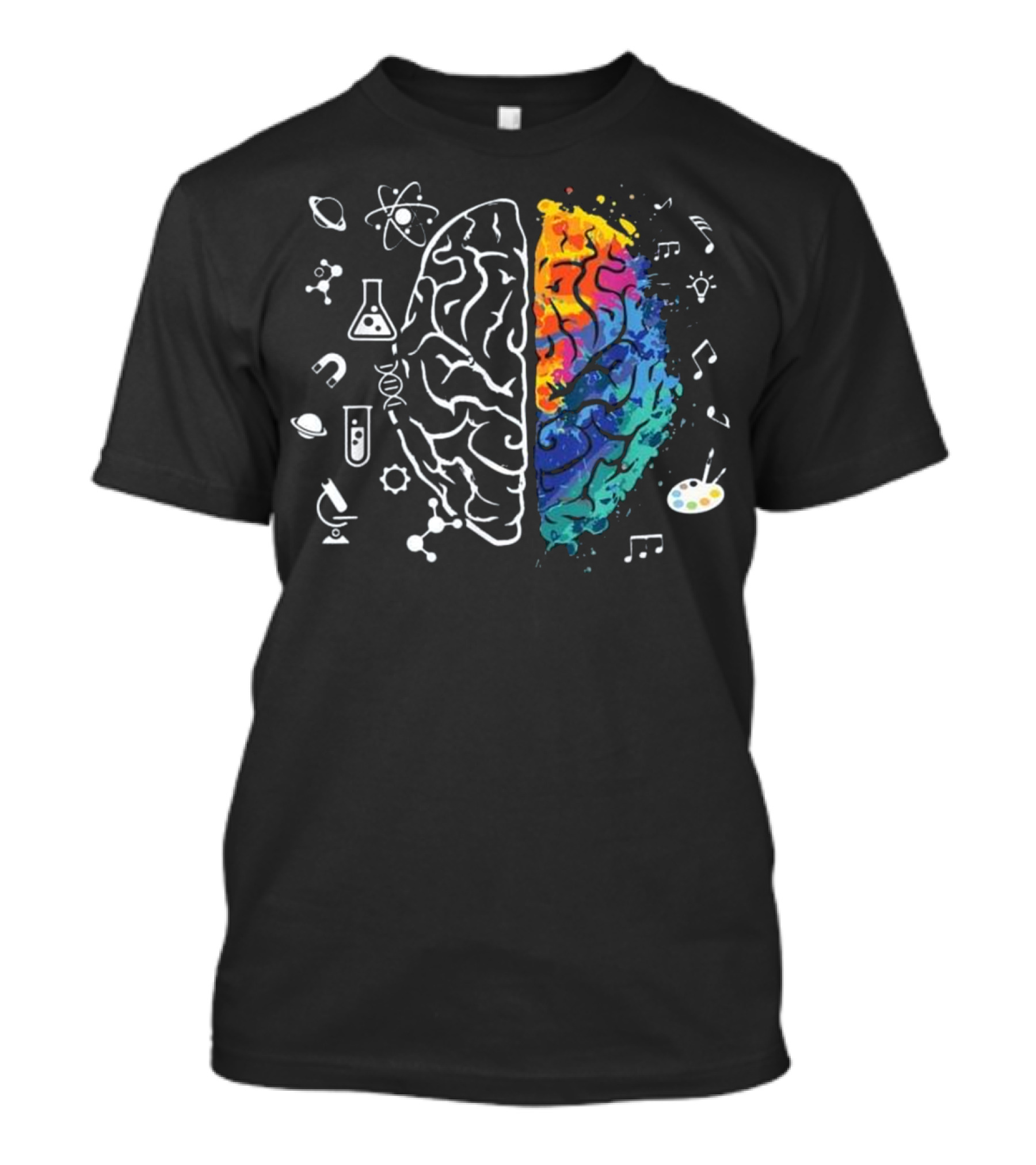 Colorful Brain Science Chemistry Music Art Space Icons T-Shirt