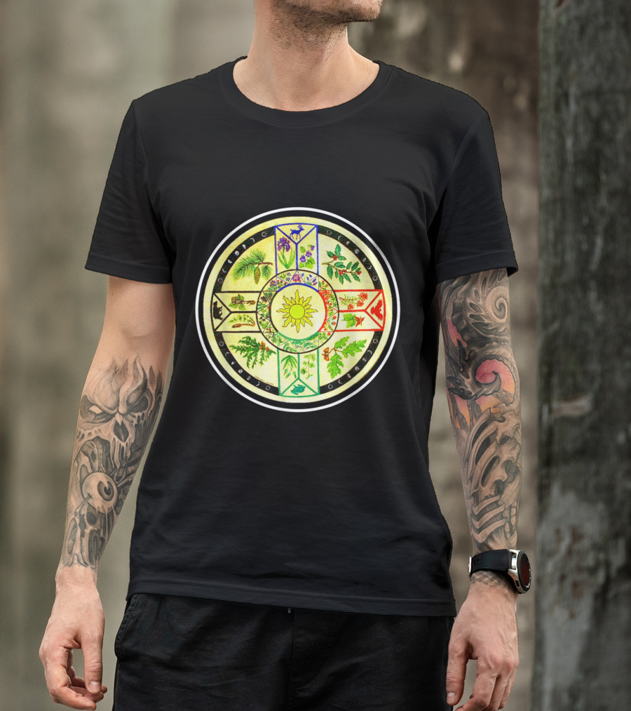 Native American Medicine Wheel Four Directions Herbs Visual Symbols T-Shirt