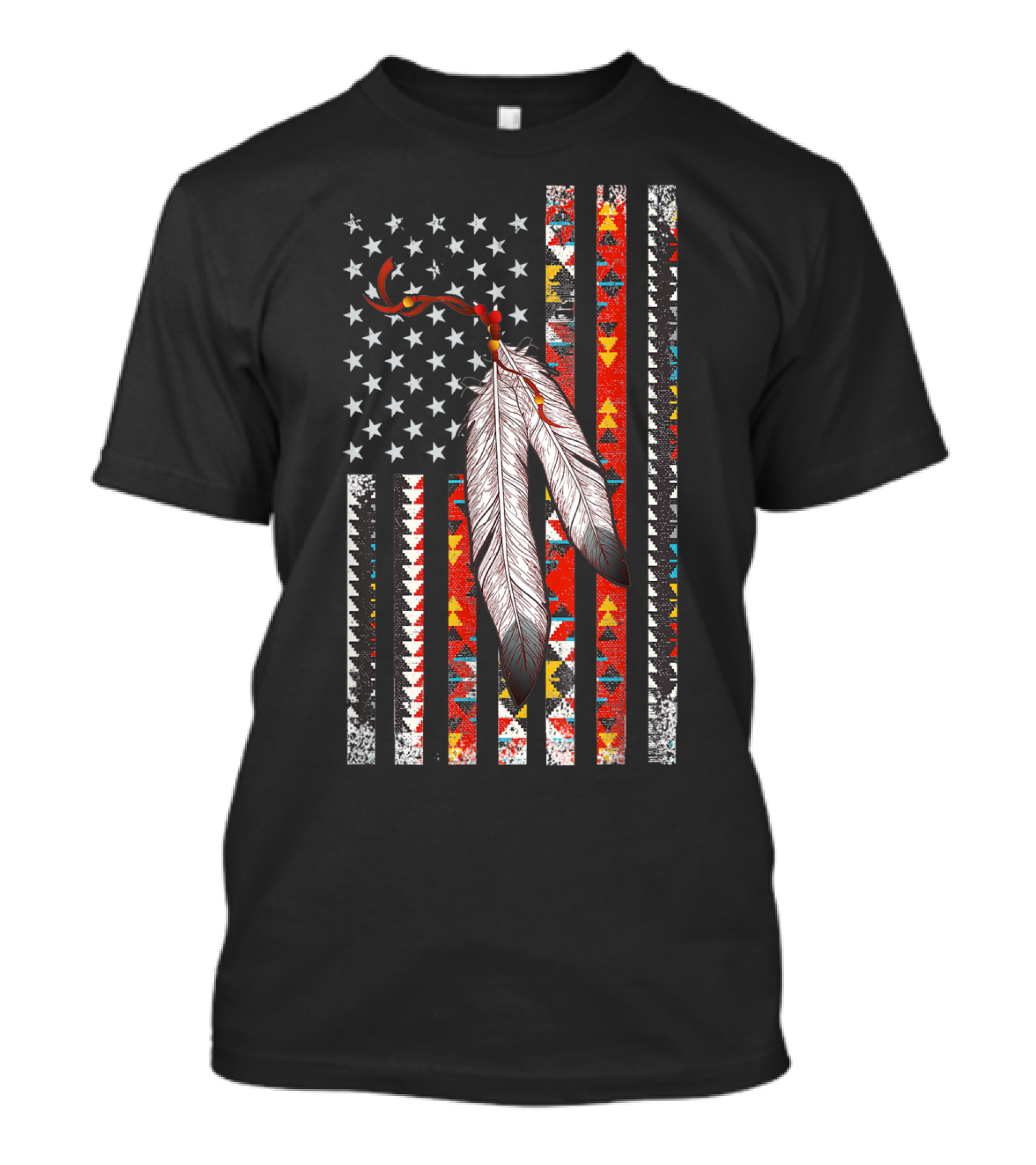 Native American Veteran USA Flag Feather T-Shirt