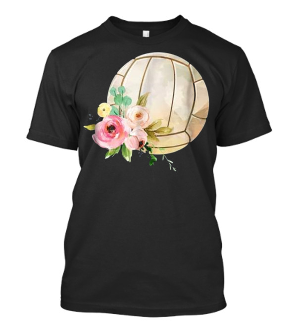 Girly Boho Floral Watercolor Volleyball With Pastel Flowers T-Shirt