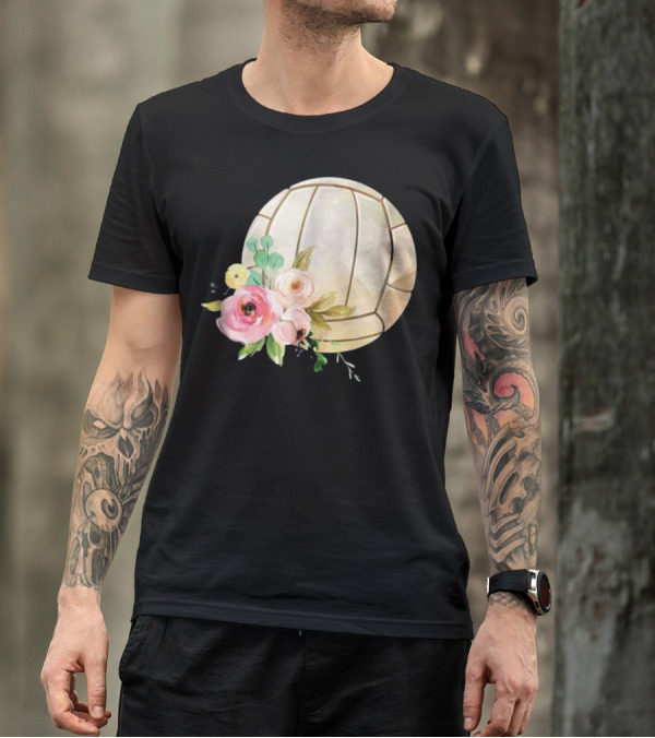 Girly Boho Floral Watercolor Volleyball With Pastel Flowers T-Shirt