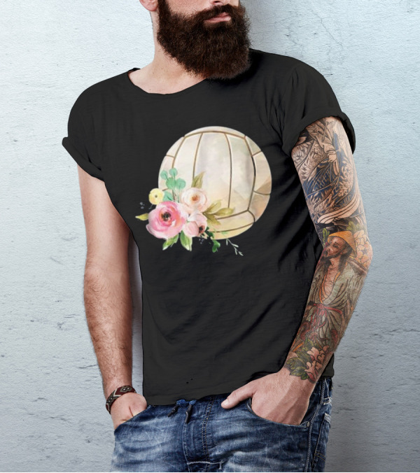 Girly Boho Floral Watercolor Volleyball With Pastel Flowers T-Shirt