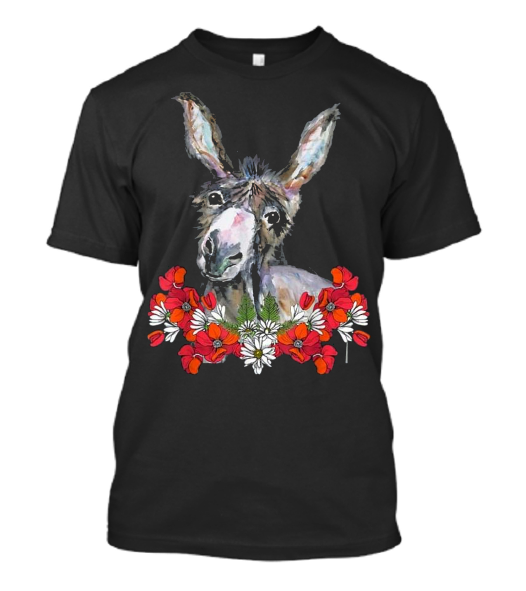 Donkey With Red And White Flowers For Farmers T-Shirt