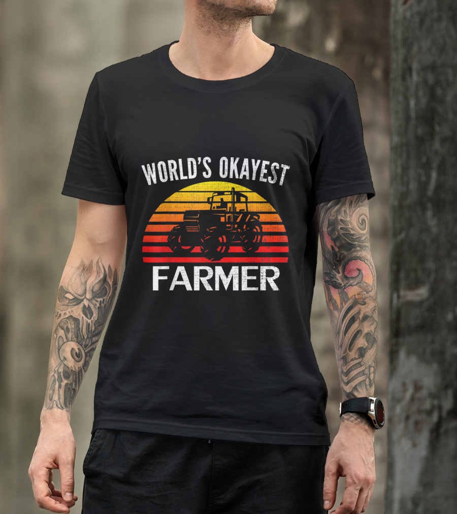 World's Okayest Farmer Vintage Tractor Sunset T-Shirt