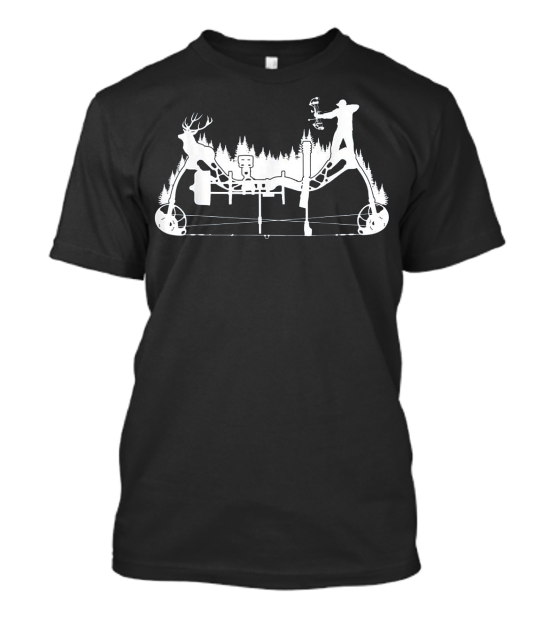 Compound Bow Hunter With Deer In Forest Scene T-Shirt