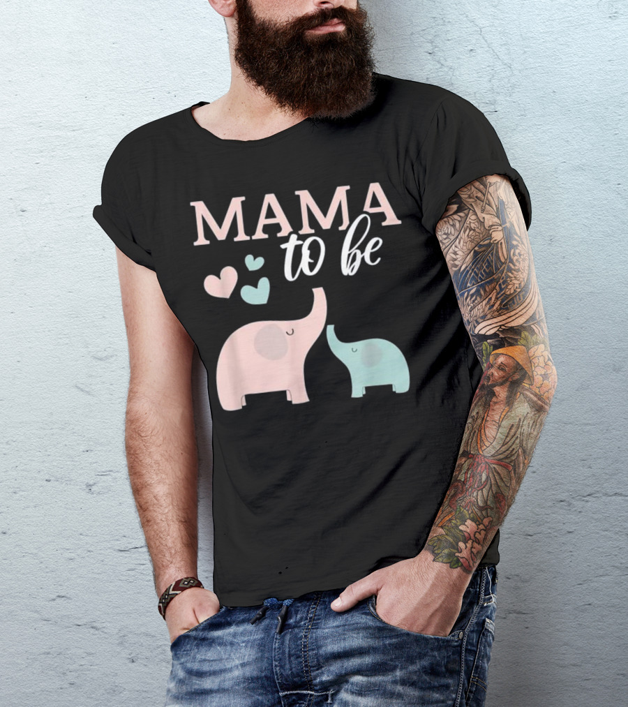 Mama To Be Elephant With Hearts Pregnancy Announcement T-Shirt