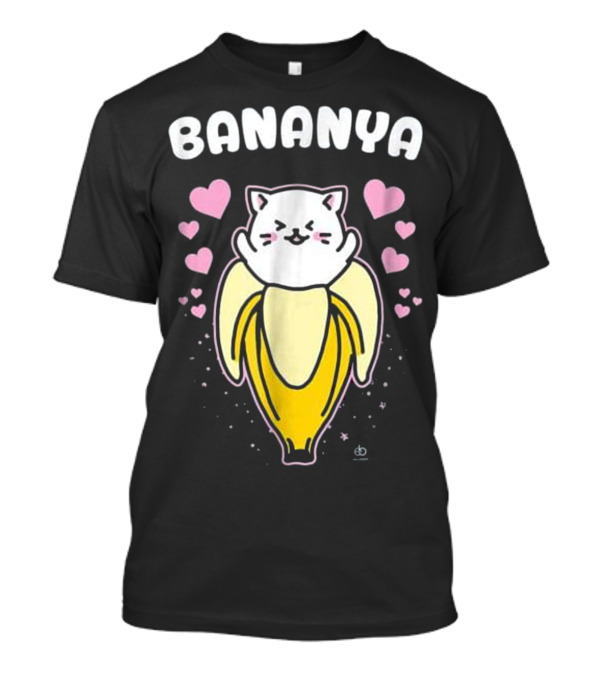 Bananya Cat With Hearts And Banana Cartoon T-Shirt