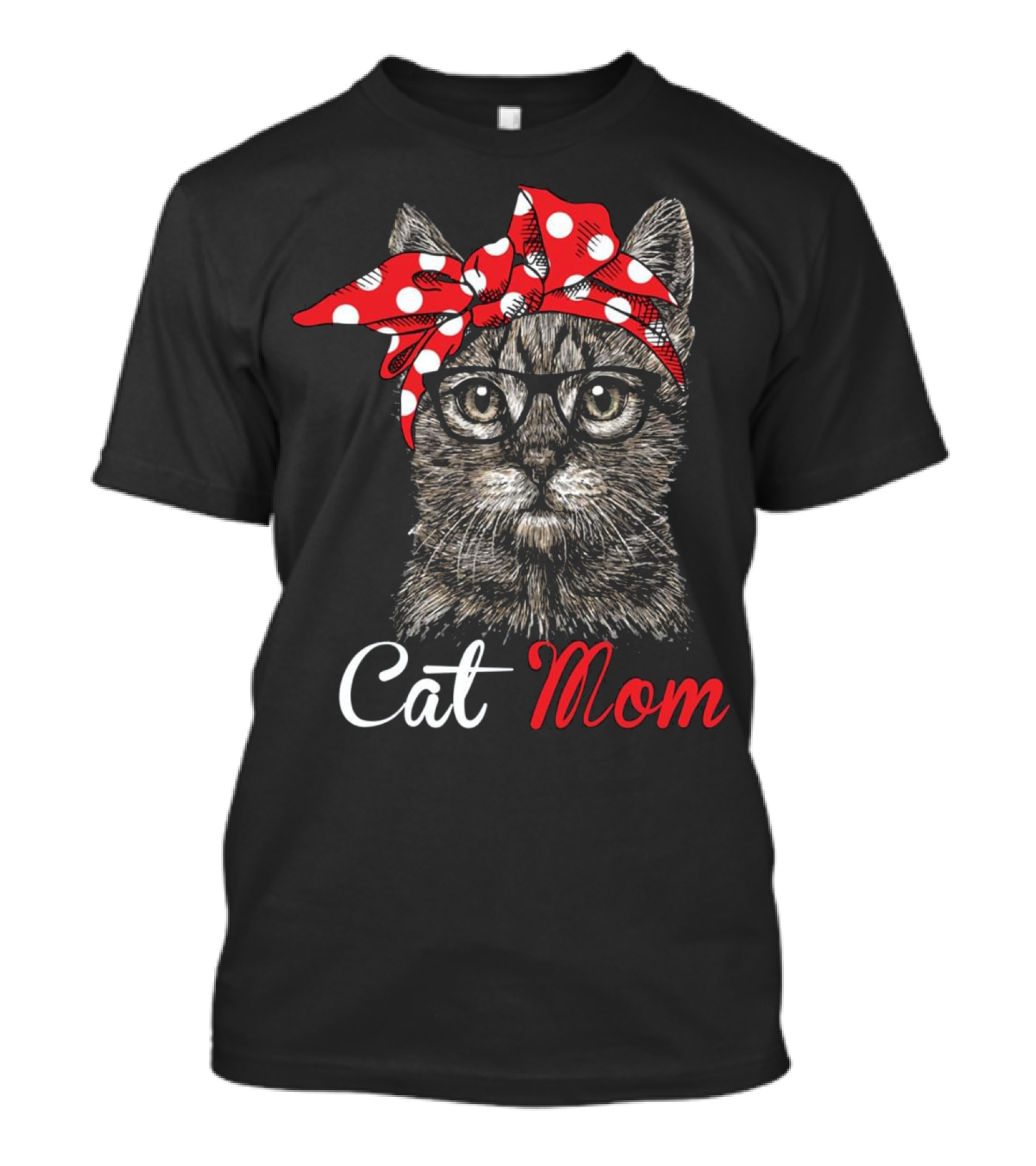 Funny Cat Mom For Cat Lovers With Stylish Polka Dot Headscarf T-Shirt