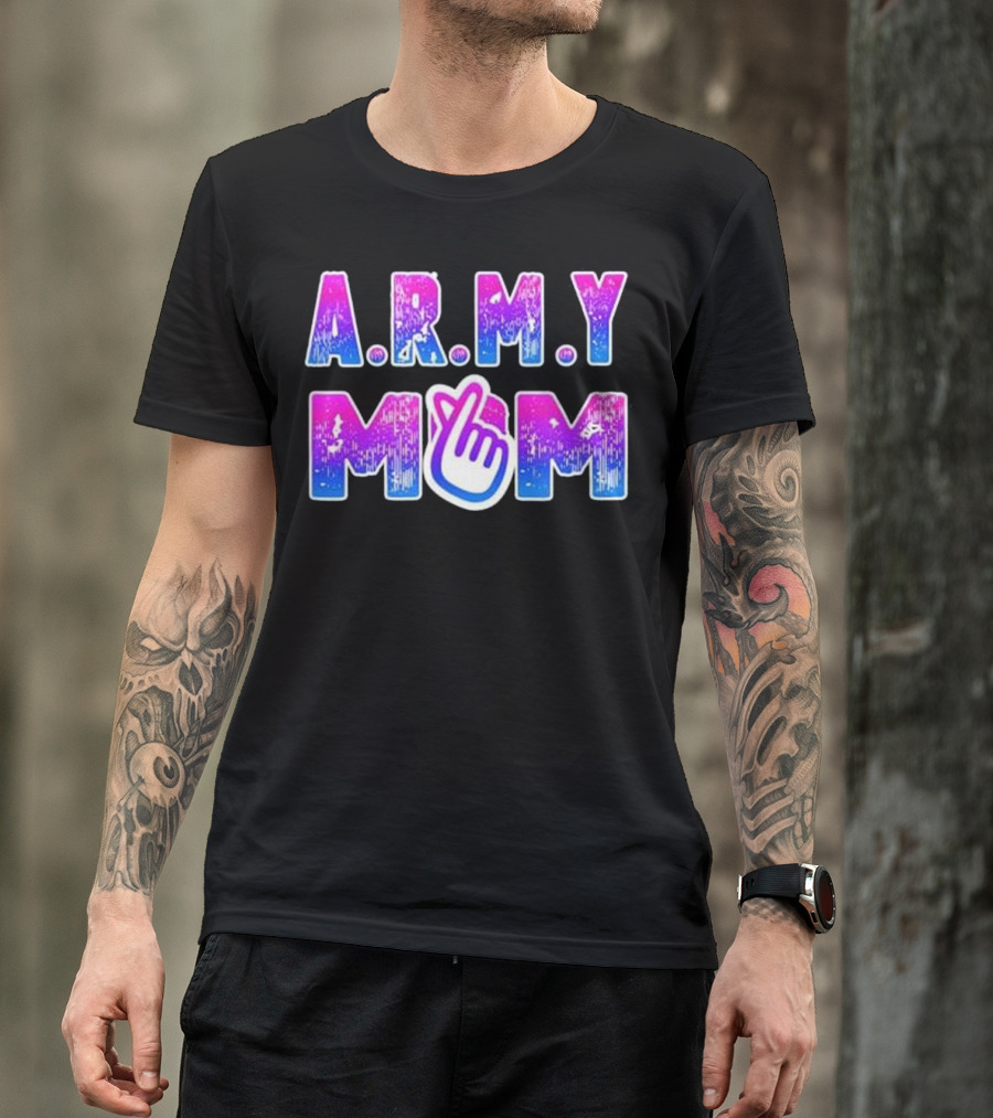 A.R.M.Y MOM Cool And Fun BTS Kpop Mother's Finger Heart T-Shirt