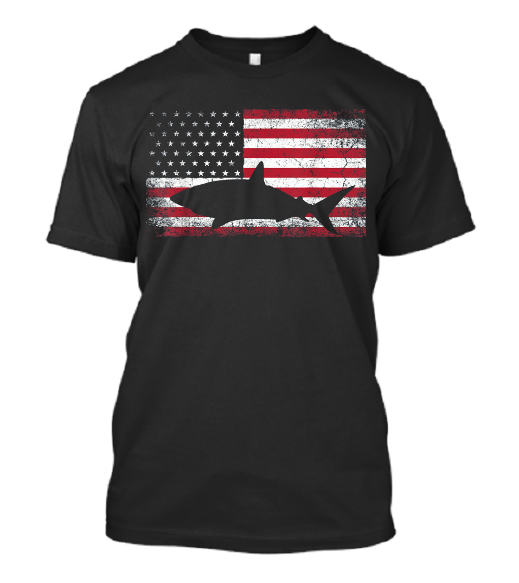 Vintage American Flag Shark Lover Fishing Diving T-Shirt