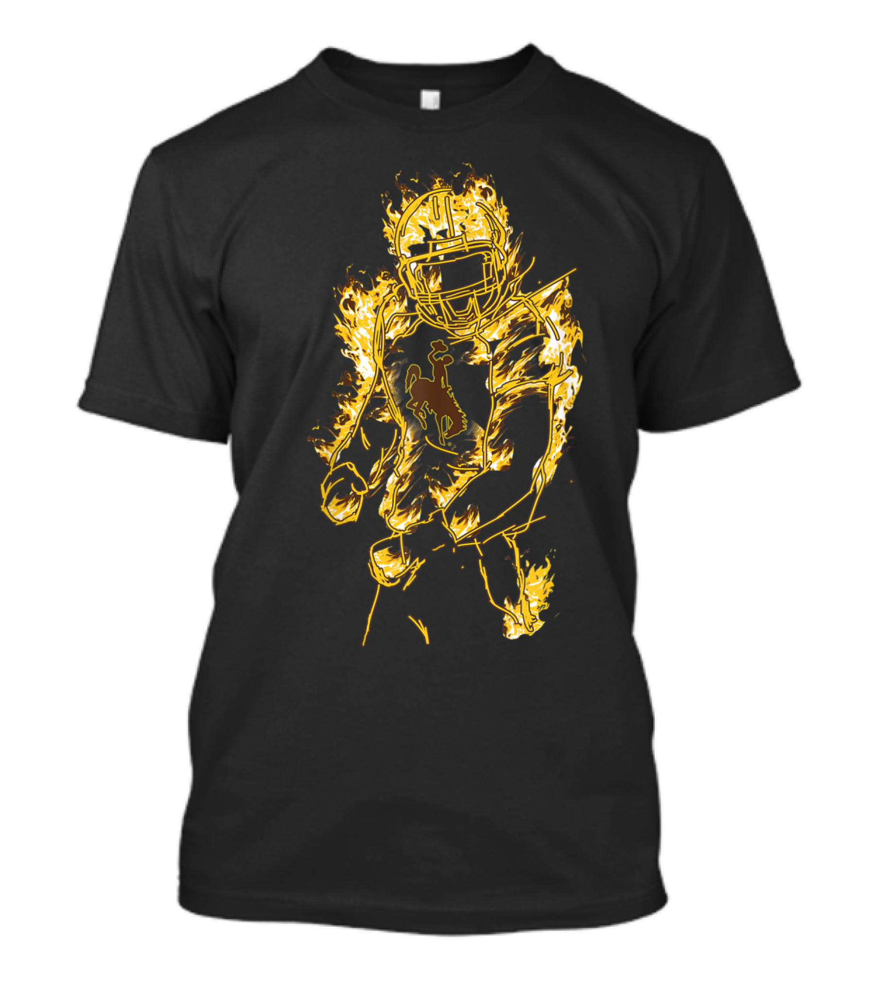 Wyoming Cowboys Flaming Football Player T-Shirt