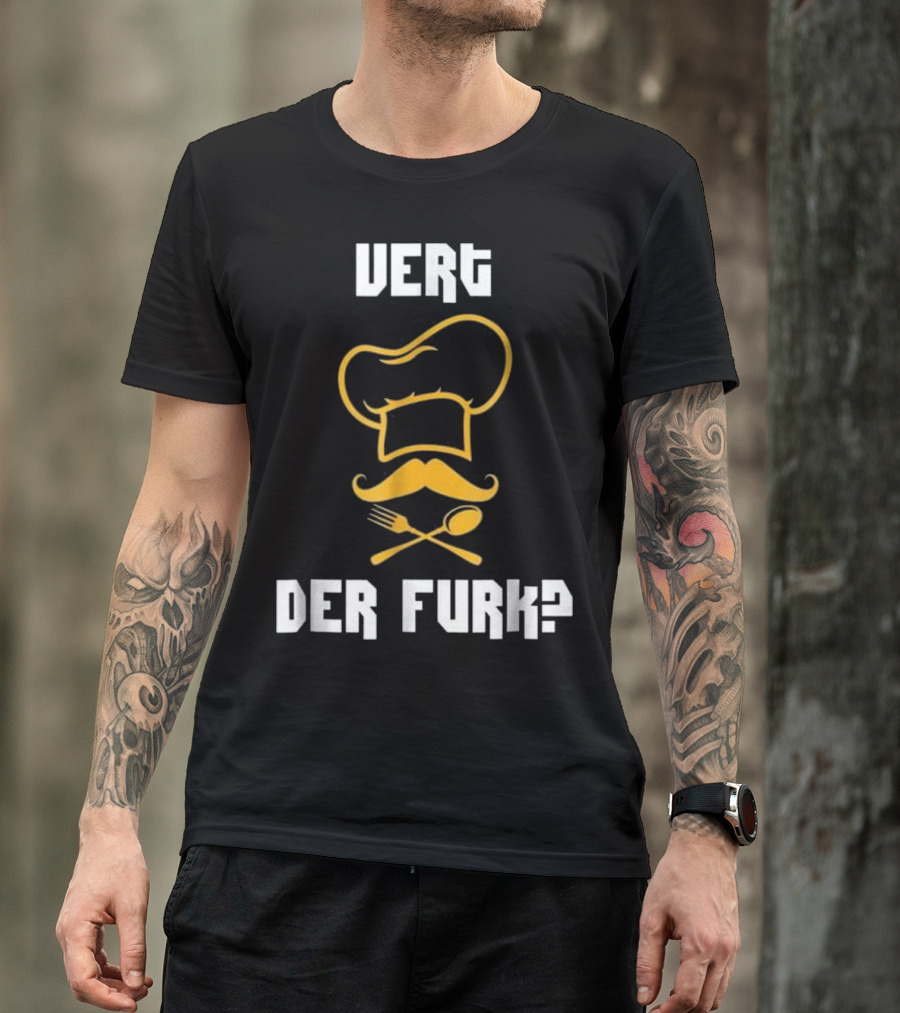 Funny Chef Vert Der Furk Mens Vert Chef Hat Moustache Spoon Fork T-Shirt