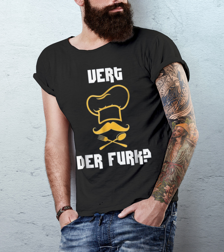 Funny Chef Vert Der Furk Mens Vert Chef Hat Moustache Spoon Fork T-Shirt