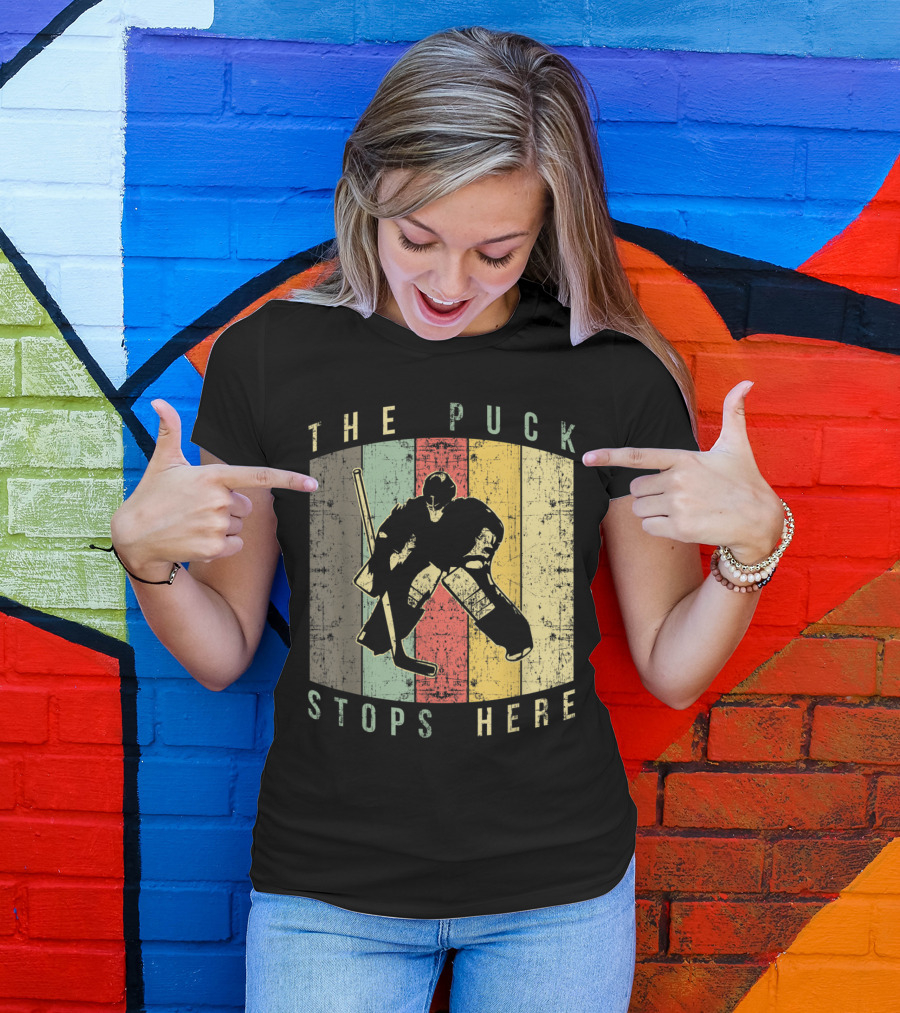 The Puck Stops Here Retro Hockey Goalie Stance T-Shirt