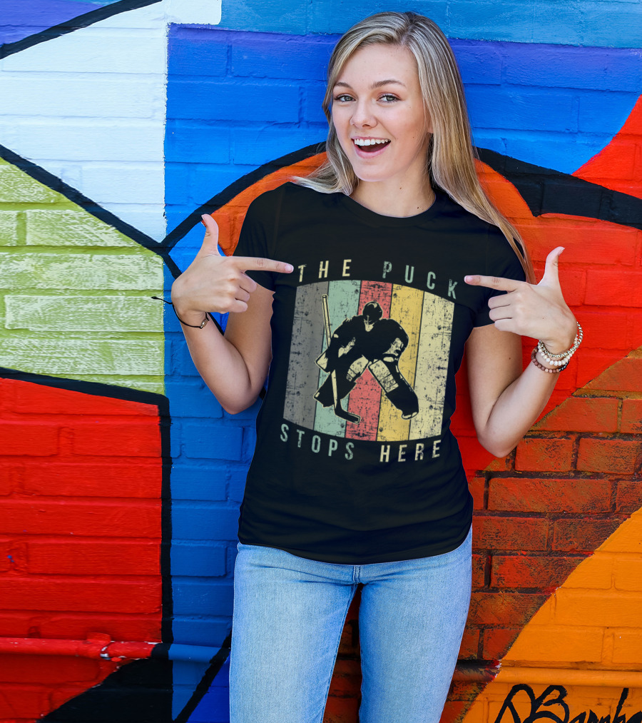 The Puck Stops Here Retro Hockey Goalie Stance T-Shirt