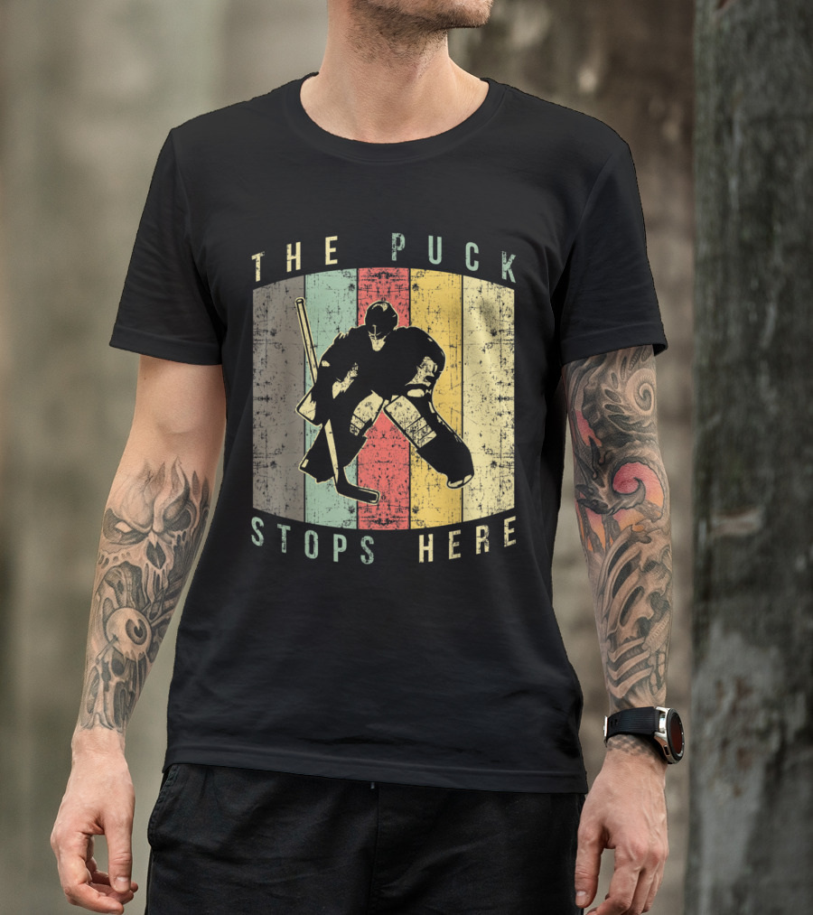 The Puck Stops Here Retro Hockey Goalie Stance T-Shirt