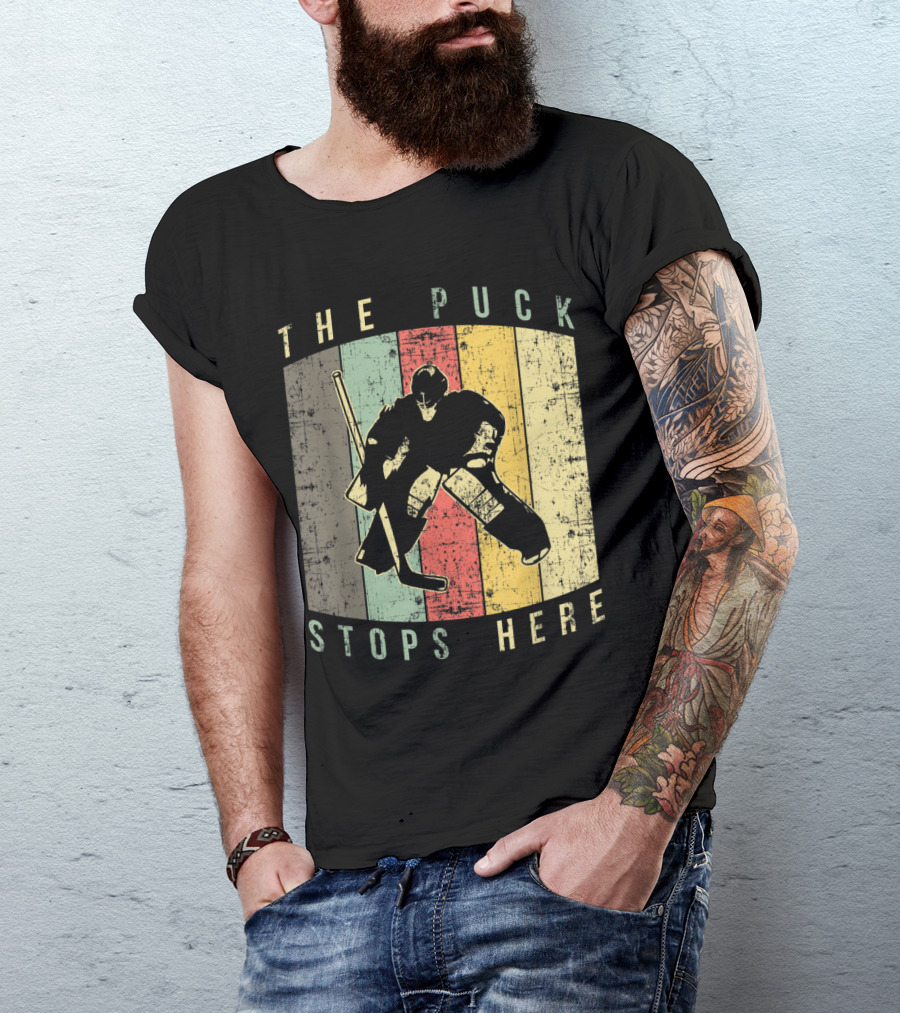 The Puck Stops Here Retro Hockey Goalie Stance T-Shirt