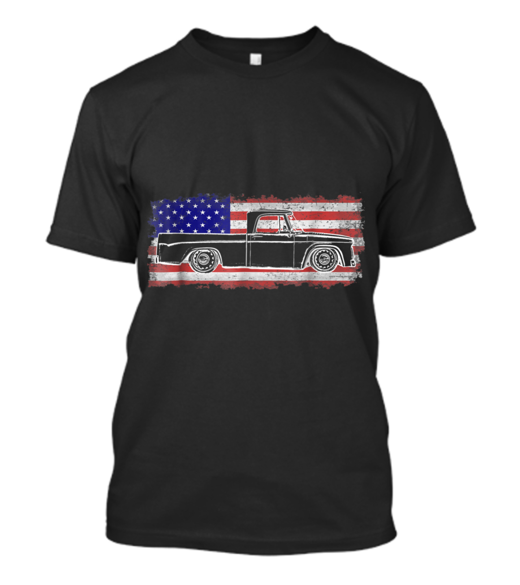 Vintage Sweptline Truck With USA Flag Background T-Shirt